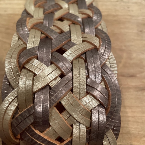 Linea Pelle VTG Boho Leather Metallic Braided Belt Boho Hipster Gypsy casual M - Picture 5 of 10